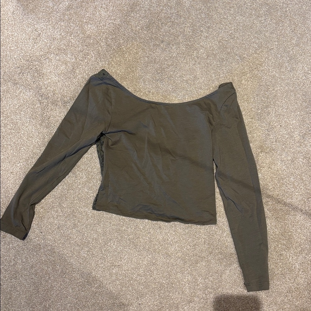 Lace-back Long Sleeve Top in Dark Olive
